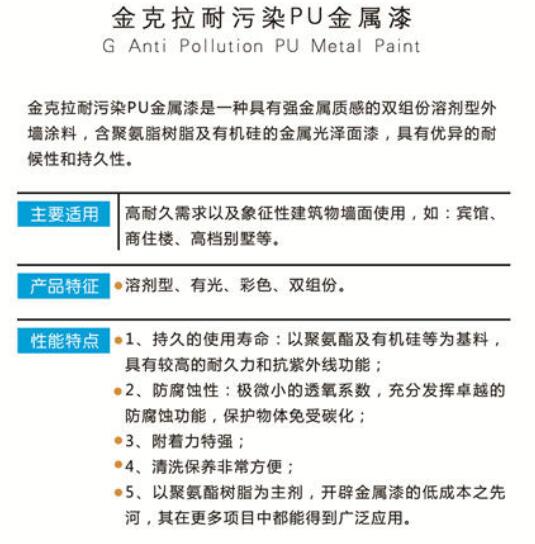 金克拉耐污染PU金屬漆